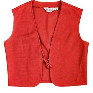 70s Red Tie Front Vest Cropped Polyester Knit‎ Western Boho Disco Sz S Small